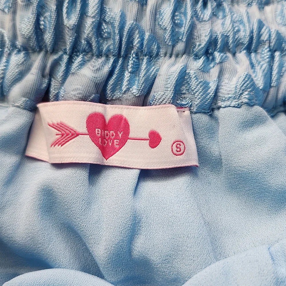 Buddy Love Small Blue Textured Mini Skirt - Floral‎ Raised Pattern - Lined